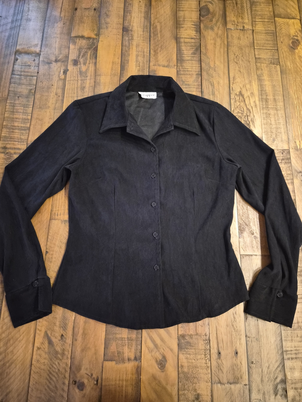 ​Vintage Wrapper Black Faux Suede Button Down Shirt Jacket Shacket Medium